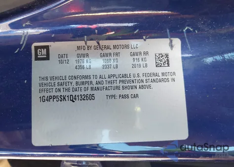 2013 Buick Verano from USA, damaged, VIN 1G4PP5SK1D4132605